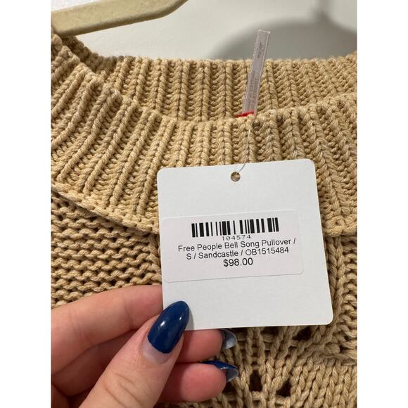 Free People Cropped Tan Crewneck Sweater size S new with tags - Picture 6 of 8